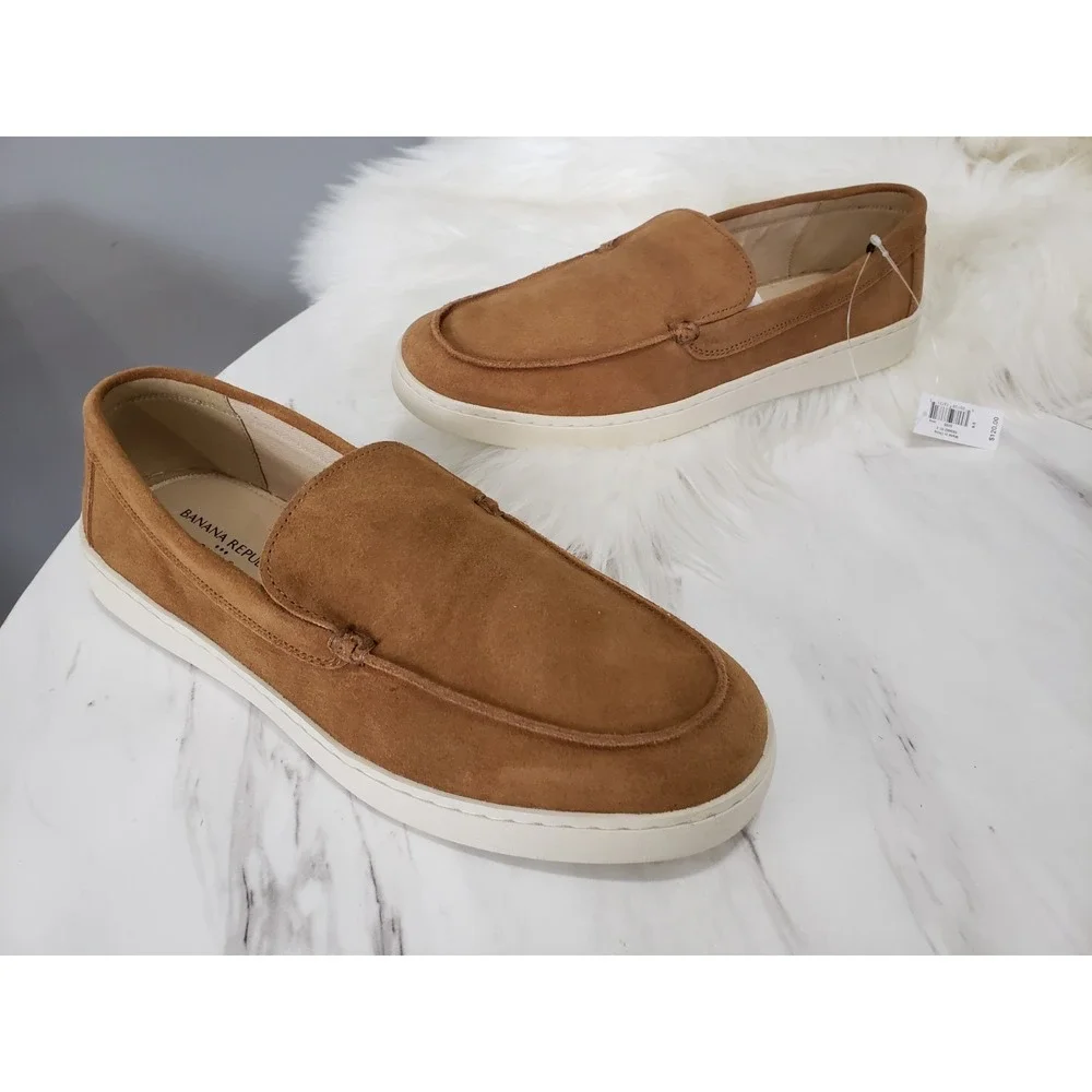 NEW NO BOX SIZE 9.5 Banana Republic Suede Boat Shoe Cognac Slip on loafers brown